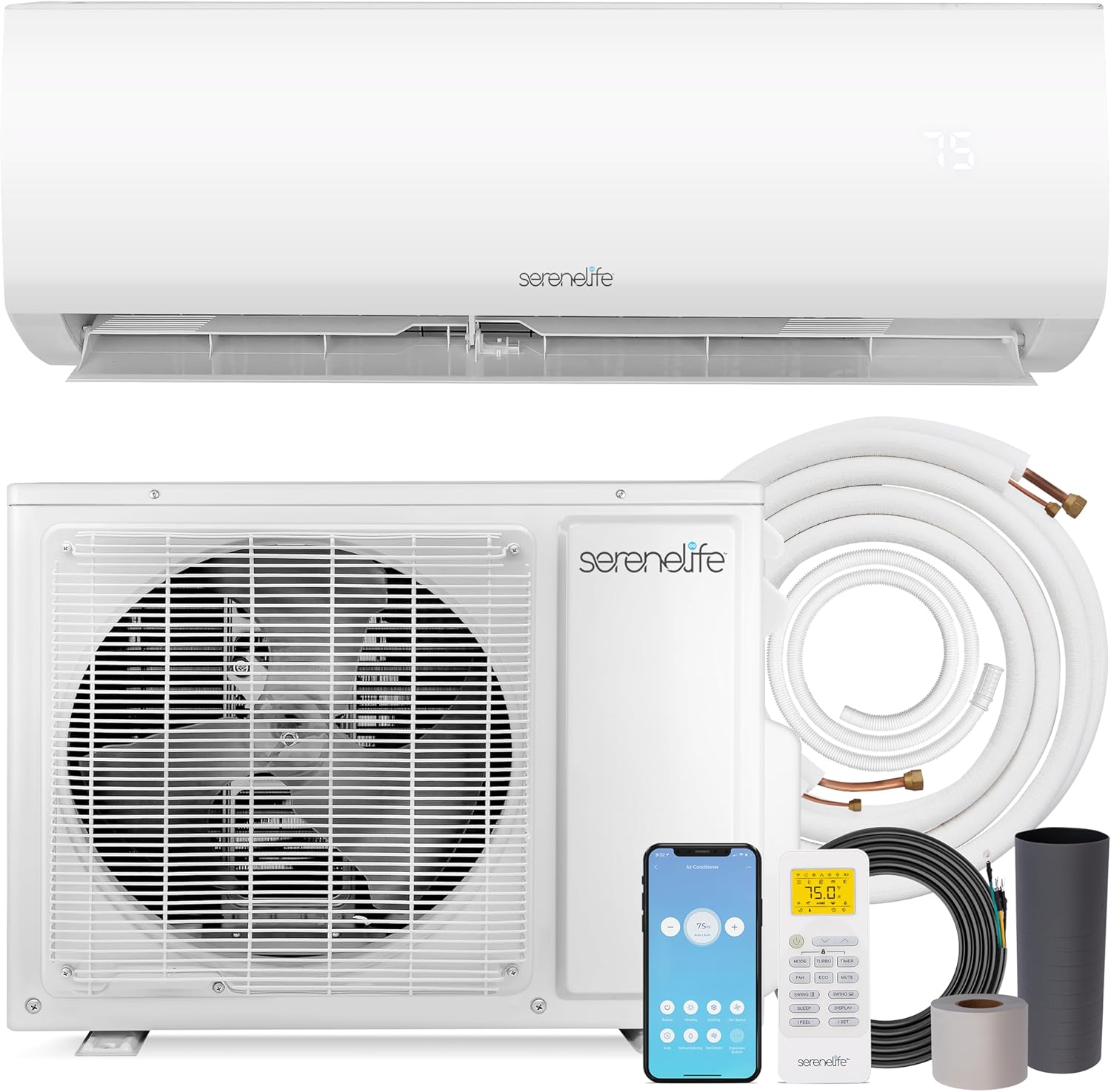 SereneLife 24,000 BTU Mini Split AC & Heating System, 230V Indoor & Outdoor Wall-Mounted Units with WiFi, Installation Kit Included for Home, Office & Bedroom, Up to 1400 Sq. Ft. Coverage