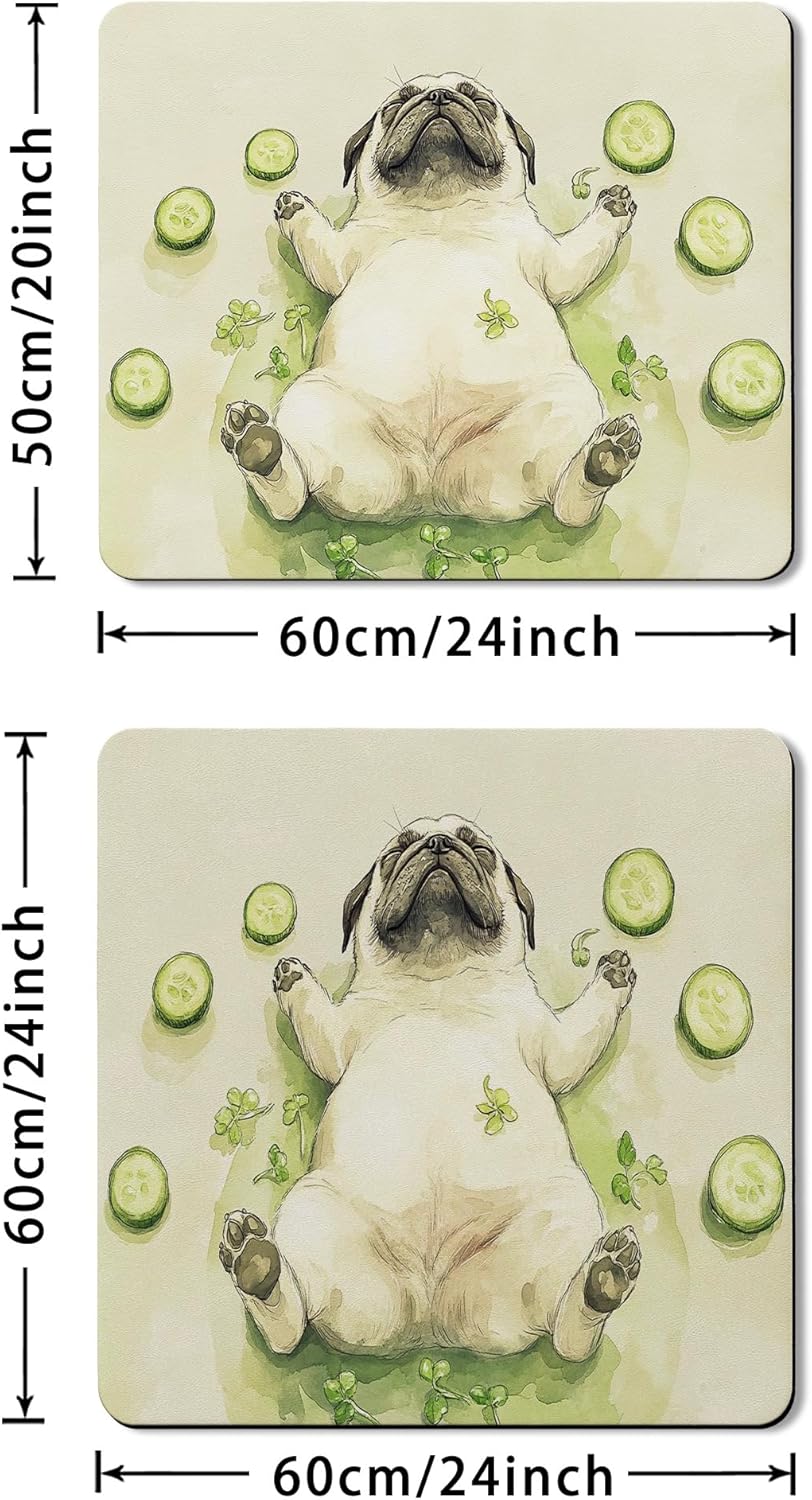 Cute Pug Washer Dryer Top Protector Mat, Fanciful Animal Design Laundry Machine Dust Cover, Summer Home Decor Rubber Anti-slip Waterproof Mat for Laundry Room 24x24 Inch