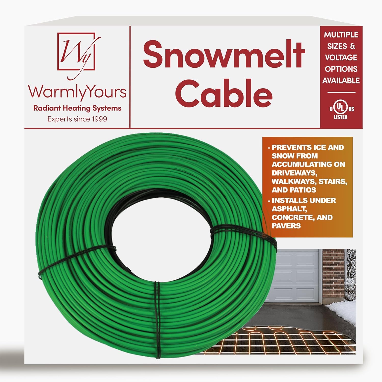 Electric Snow and Ice Melting Underground Cable 43 feet, Covers 14 sqft at up to 38 Watts/sqft, 120V – Radiant Heated Driveways, Walkways, Stairs – Installs Under Concrete, Asphalt, or Pavers