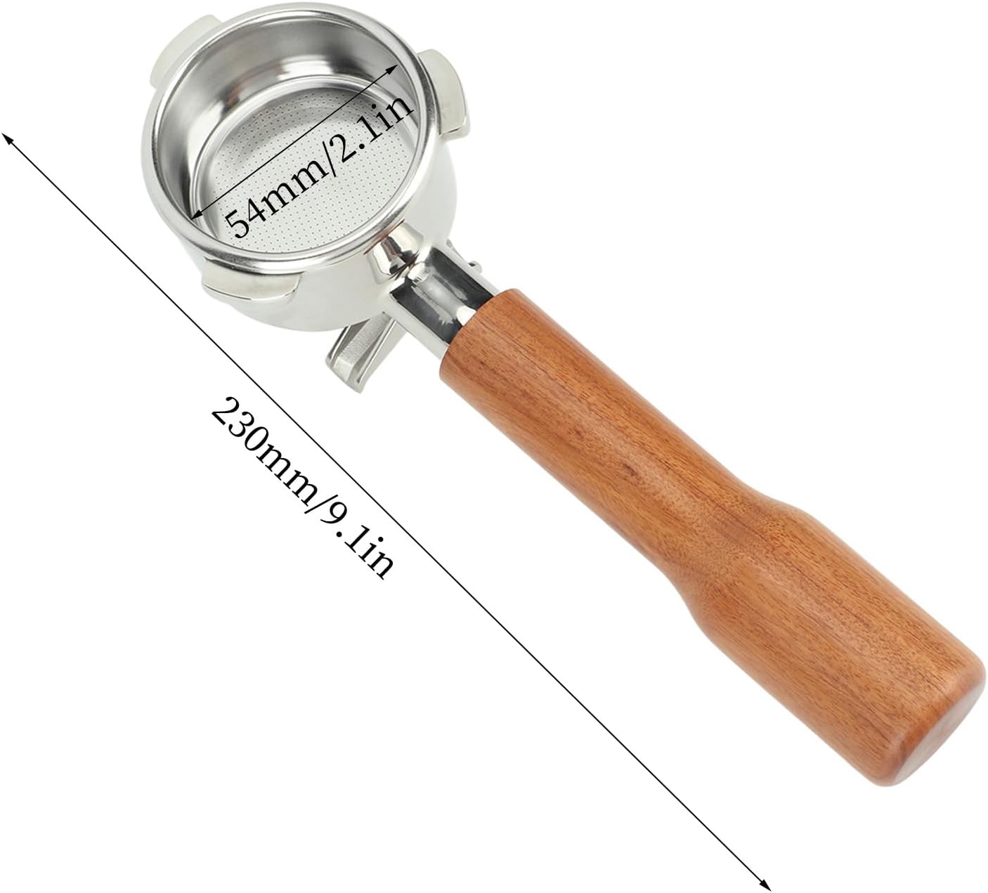 Stainless Steel Coffee Portafilter, Solid Double Spouts Basket Portafilter, Exquisite Portafilter with Wood Handle for most Coffee Machines (Style 1)