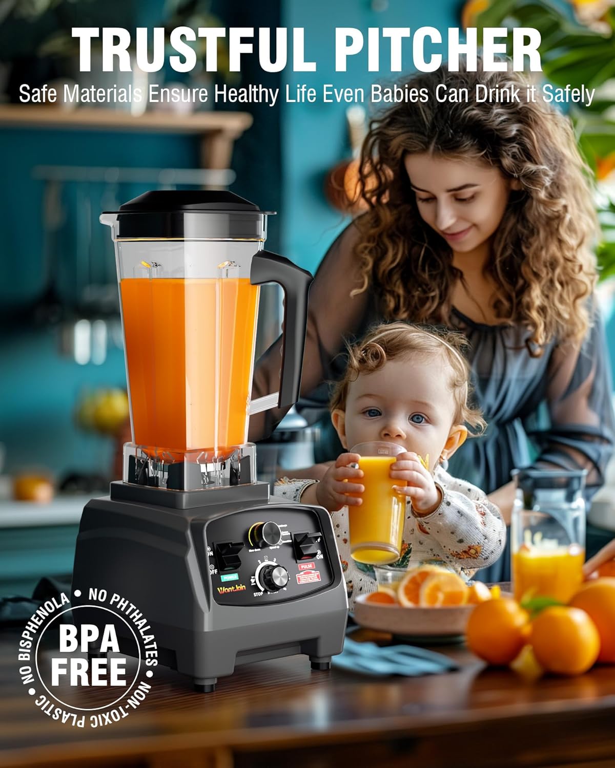 WantJoin Professional Blender Countertop Blender,Blender for kitchen Max 1800W High Power Home and Commercial Blender with Timer, Smoothie Maker 2200ml for Crushing Ice, Frozen Dessert (Grey)