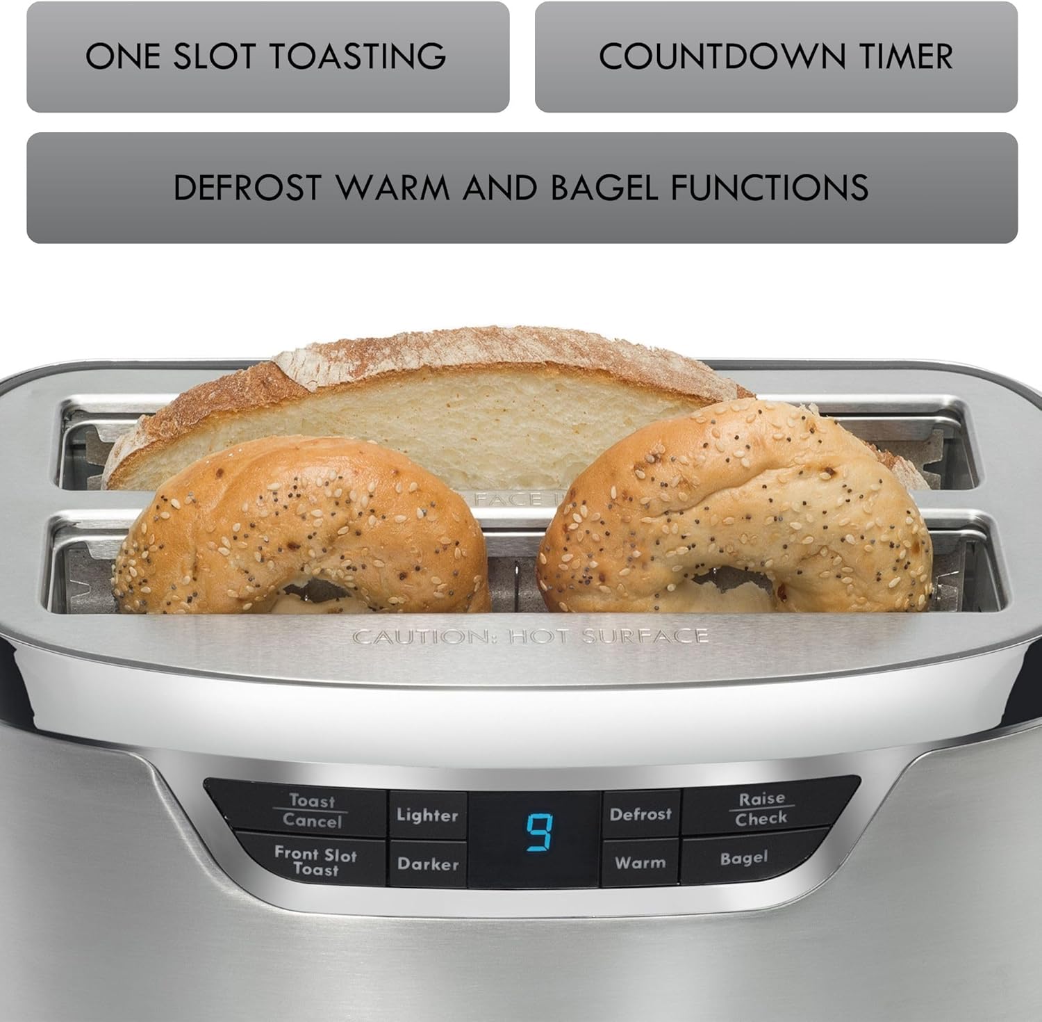 Kenmore Toaster 4 Slice - Extra Wide Slot Countertop Kitchen Appliance, Defrost Function, Grille-Pain, 9 Shade Settings, Easy Clean Crumb Tray, Bread Bagel, Stainless Steel & White (Silver)