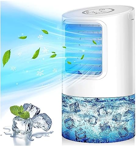 Personal Portable Air Conditioner - USB Cooler, Evaporative Mini Air Conditioner with 3 Speeds, 7 Colors Light Personal Air Conditioner, 400ml Water Tank Evaporative for Room Office Desk
