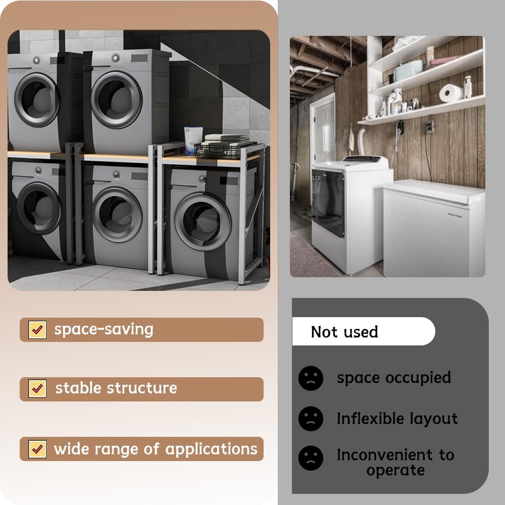Tumble Dryer Stand with Adjustable Height, Washer and Dryer Shelves with Storage Space, Metal Over The Washer Storage Shelf, Load Capacity 300kg, for Laundry Room