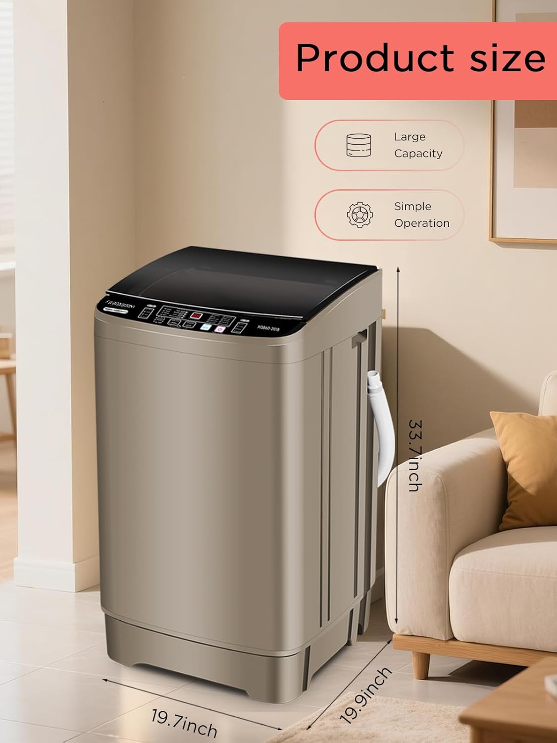 17.7 lbs Full Automatic Washing Machine with Spin Dryer - 10 Wash Programs, 8 Water Levels, LED Display, Drain Pump, Washer for Apartment, Dorm, Home, Gold