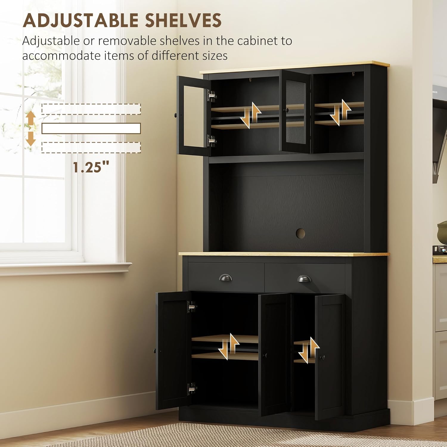 HOMCOM Kitchen Pantry Storage Cabinet with Microwave Stand, 71