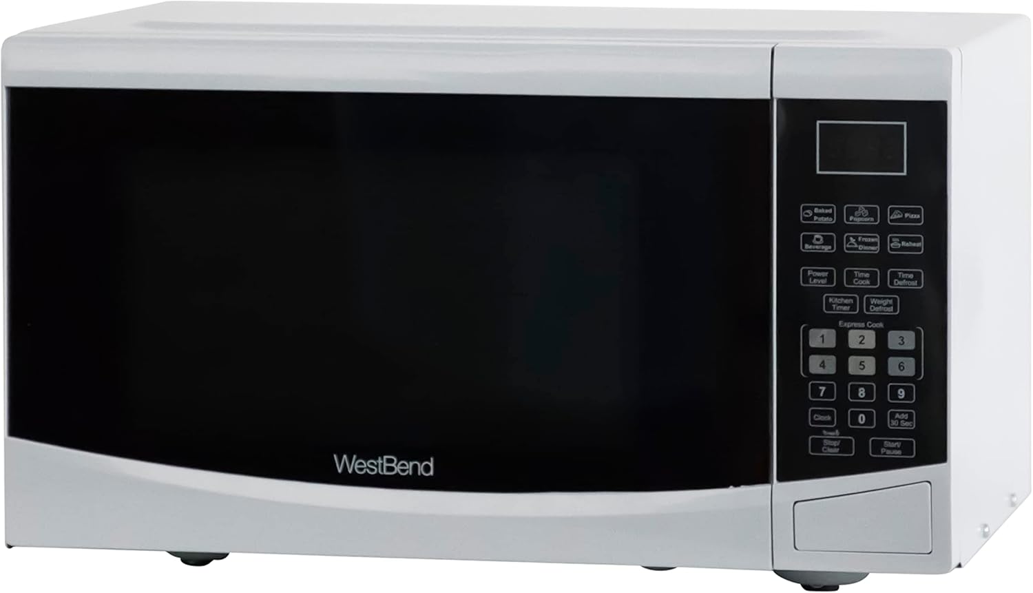 West Bend Microwave Oven 900-Watts Compact with 6 Pre-Set Cooking Settings, Speed Defrost, Electronic Control Panel and Glass Turntable, 0.9 Cu.Ft., White