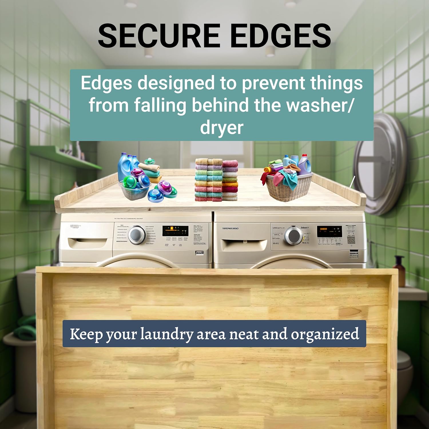 Skywin Washer Dryer Countertop 54 x 30 Inches, Single Real Solid Wood Butcher Block (Unfinished Plain Wood Surface) for One Unit Only (Washer or Dryer), Countertop Over Laundry Machine