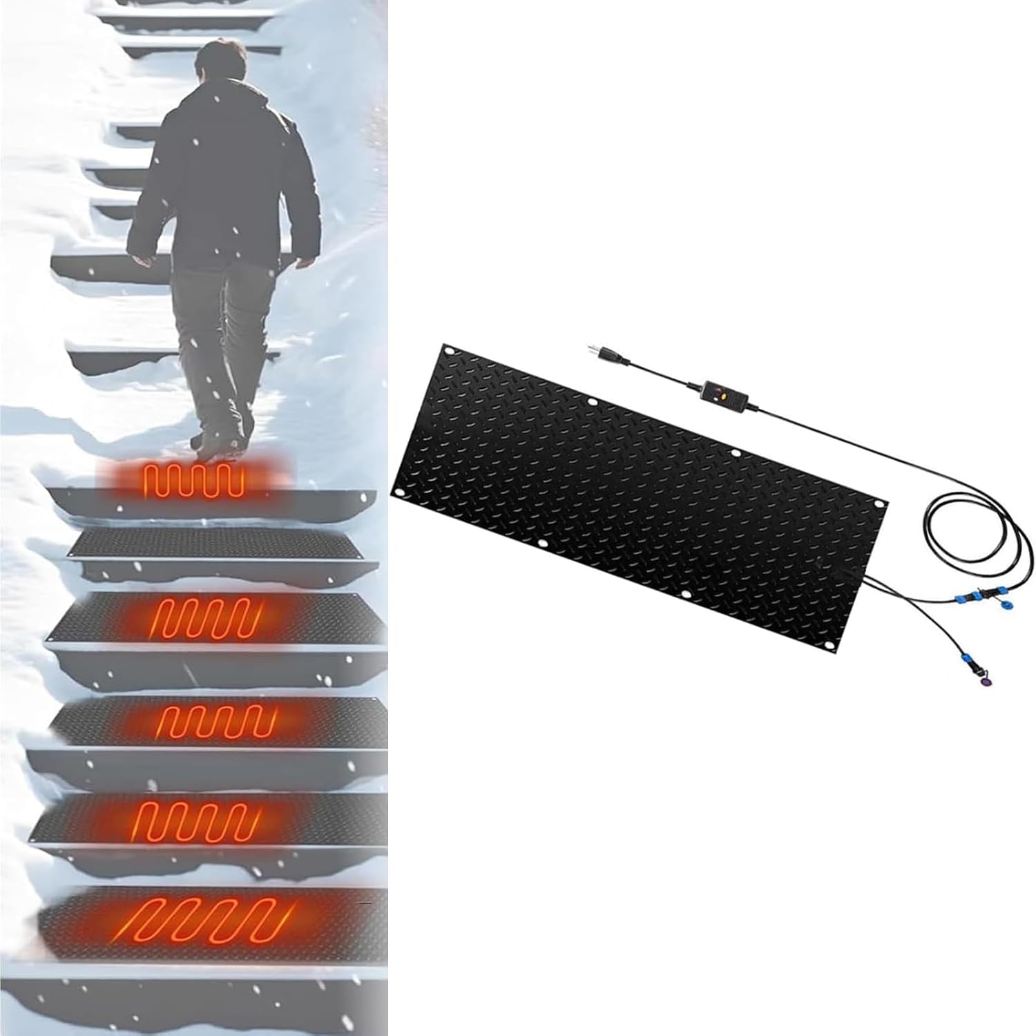 Snow Melting mats Outdoor Driveway, No-Slip Heating Entrance Mats, w/Power Cord, Winter Snow Removal Heated mats, for Stairs, Steps, Doorways(1 Pcs,30x90cm/12x36in)