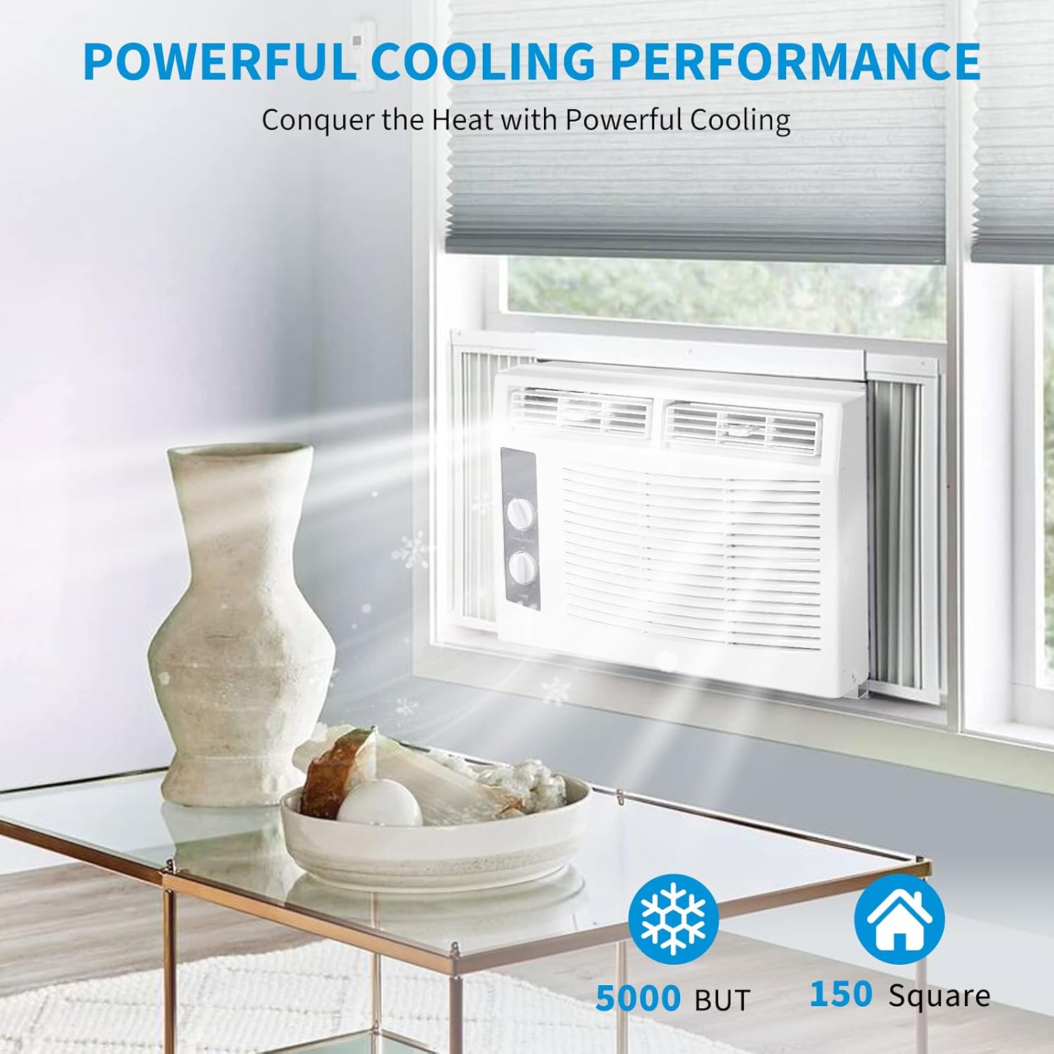 ABS with 1 ABS Window Air Conditioner - 5000 BTU, Mechanical Operation, 7 Temperature Settings, Two-Stage Vertical and Horizontal Air Outlets, Energy Efficient and Quiet