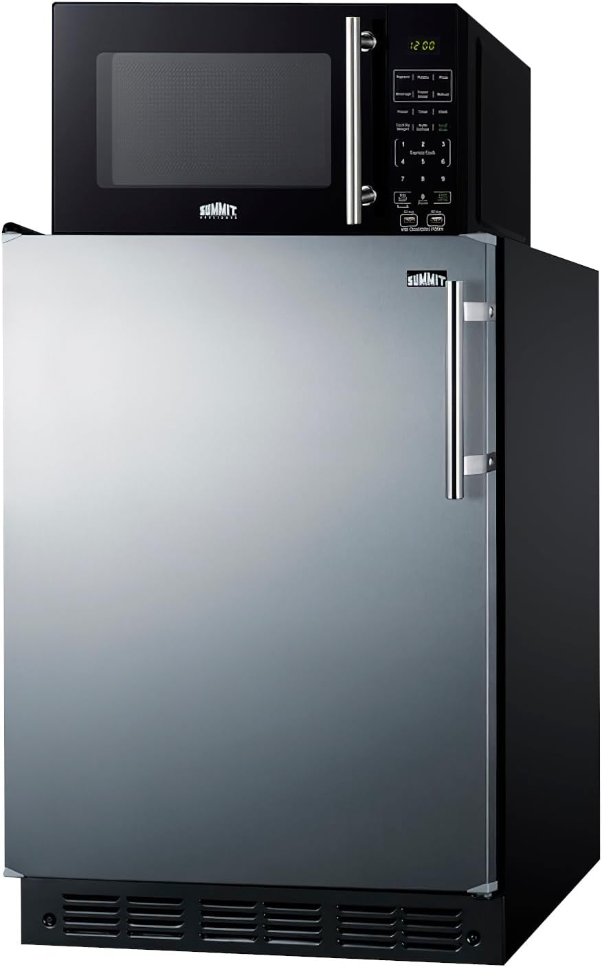 Summit Appliance MRF708BLSSALHD Microwave/Refrigerator Combination with Allocator; Includes FF708BLSSLHD All-refrigerator, and SM903BSA1 Microwave; Automatic Defrost; 5.1 cu.ft Capacity; LHD Swing