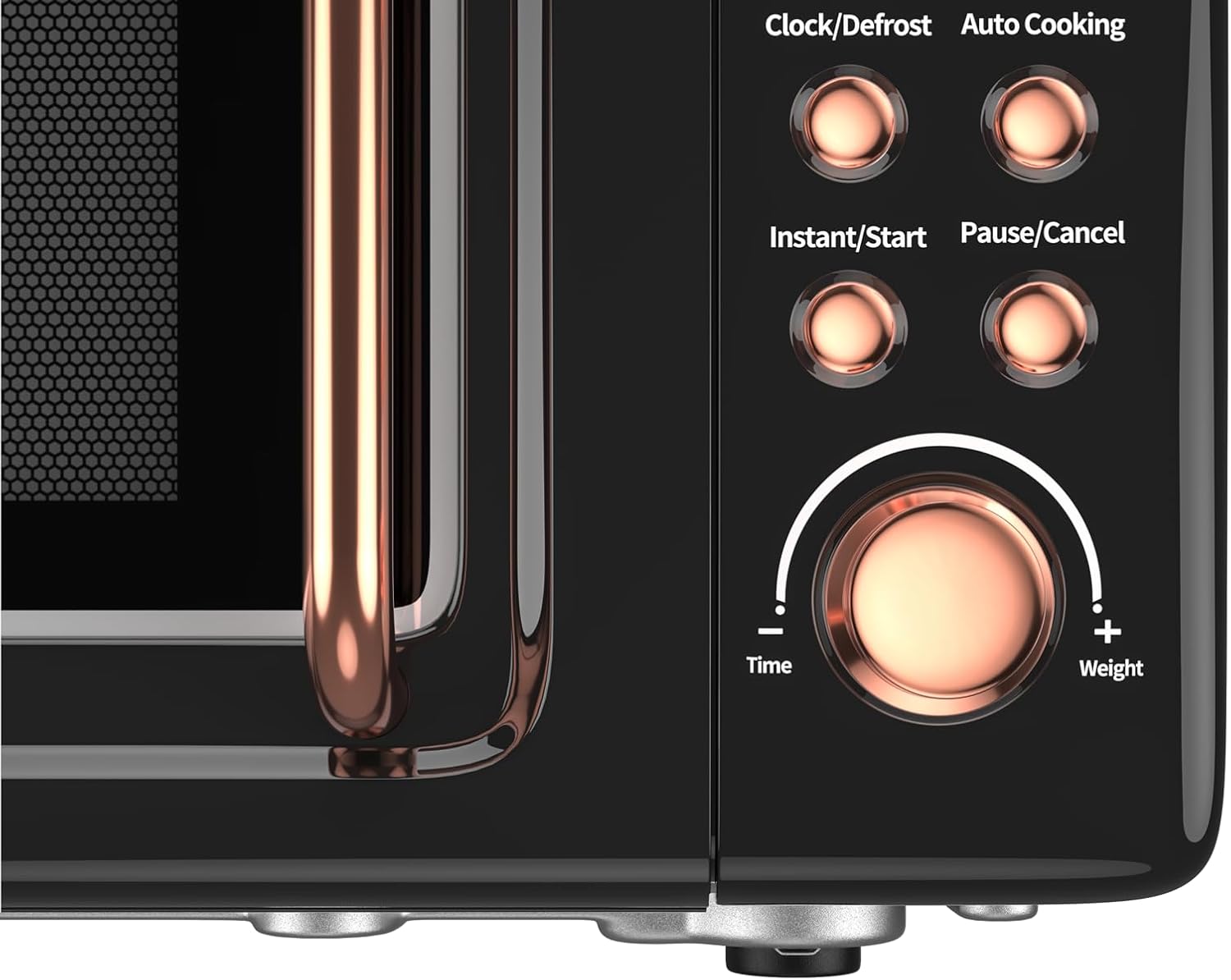 Retro Countertop Microwave Oven, Large 0.7Cu.ft, 700-Watt, Cold Rolled Steel Countertop with Time Setting, Glass Turntable Plate, Pre-Programmed Cooking Settings, LED Display, Child Lock (Rose Gold)