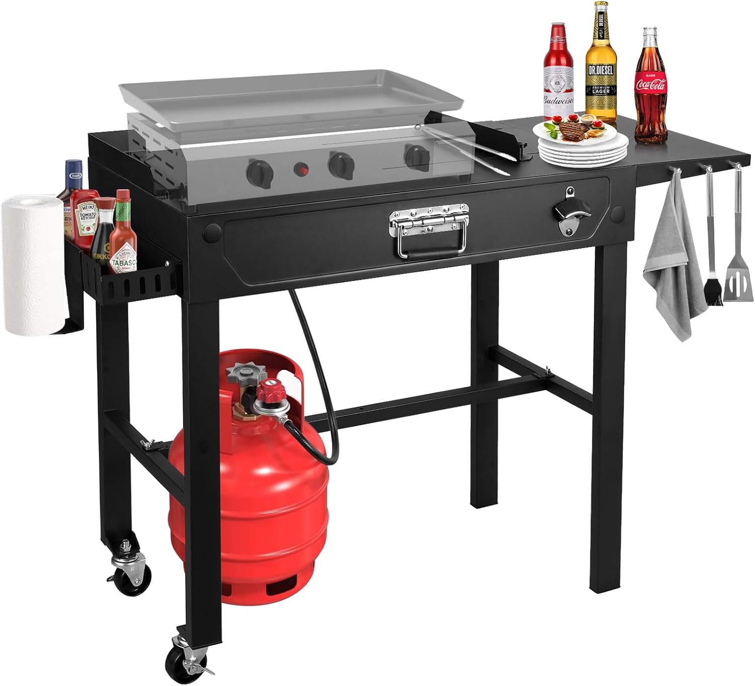 Bestfire Sturdy Outdoor Grill Table with Wheels - Movable Camping Kitchen Cart for Griddles, Grills & Outdoor Cookers