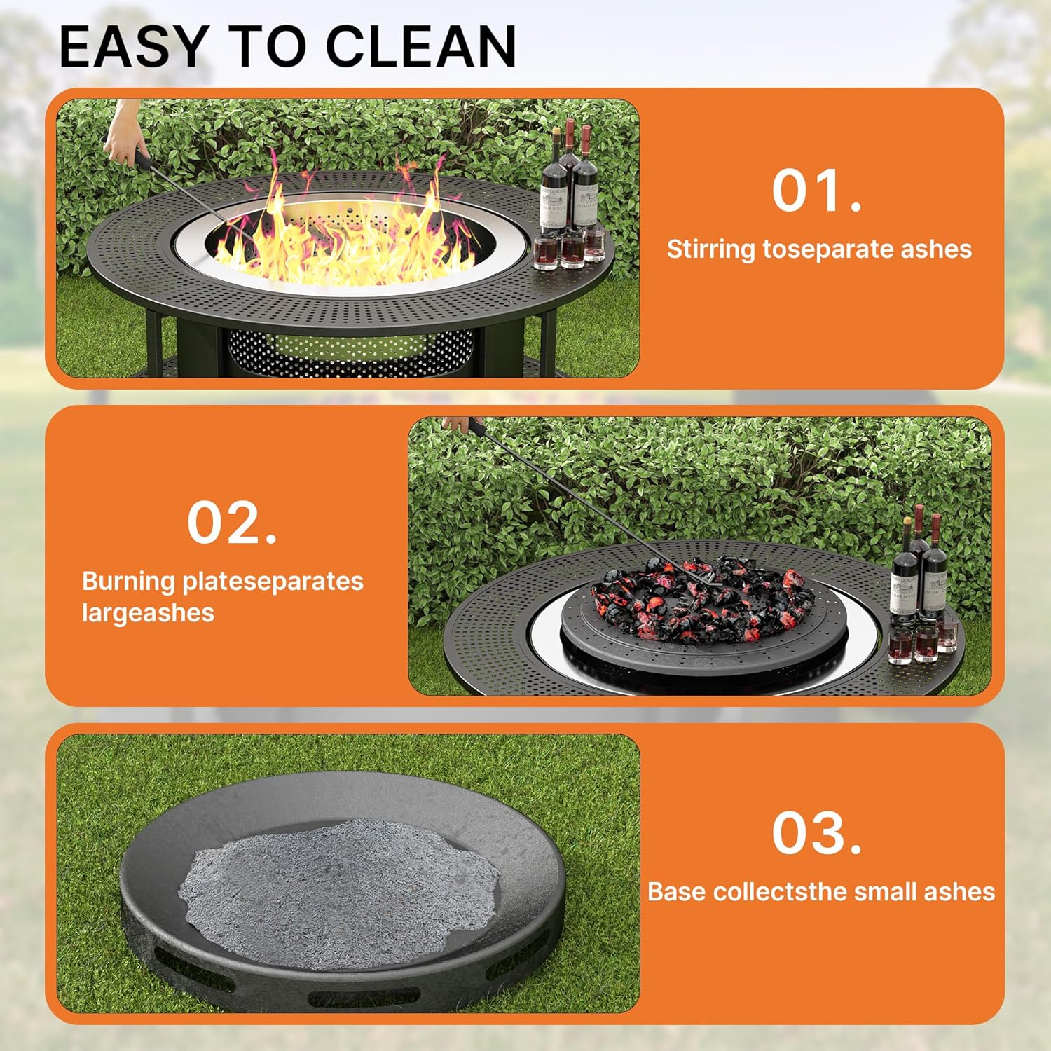 ALAULM 37 Inch Smokeless Fire Pit Tabletop, Stainless Steel Wood Burning Firepit for Outdoor Patio, Includes Weather-Resistant Cover
