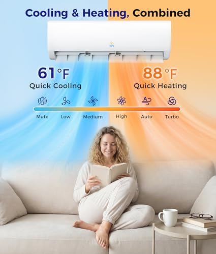 Mini Split Air Conditioner - 11500 BTU Ductless Mini Split Ac/Heating System, 115V 17 SEER2, Precharged Inverter Split AC Unit with Heat Pump System, 750 Sq. Ft, R32 with Installation Kit