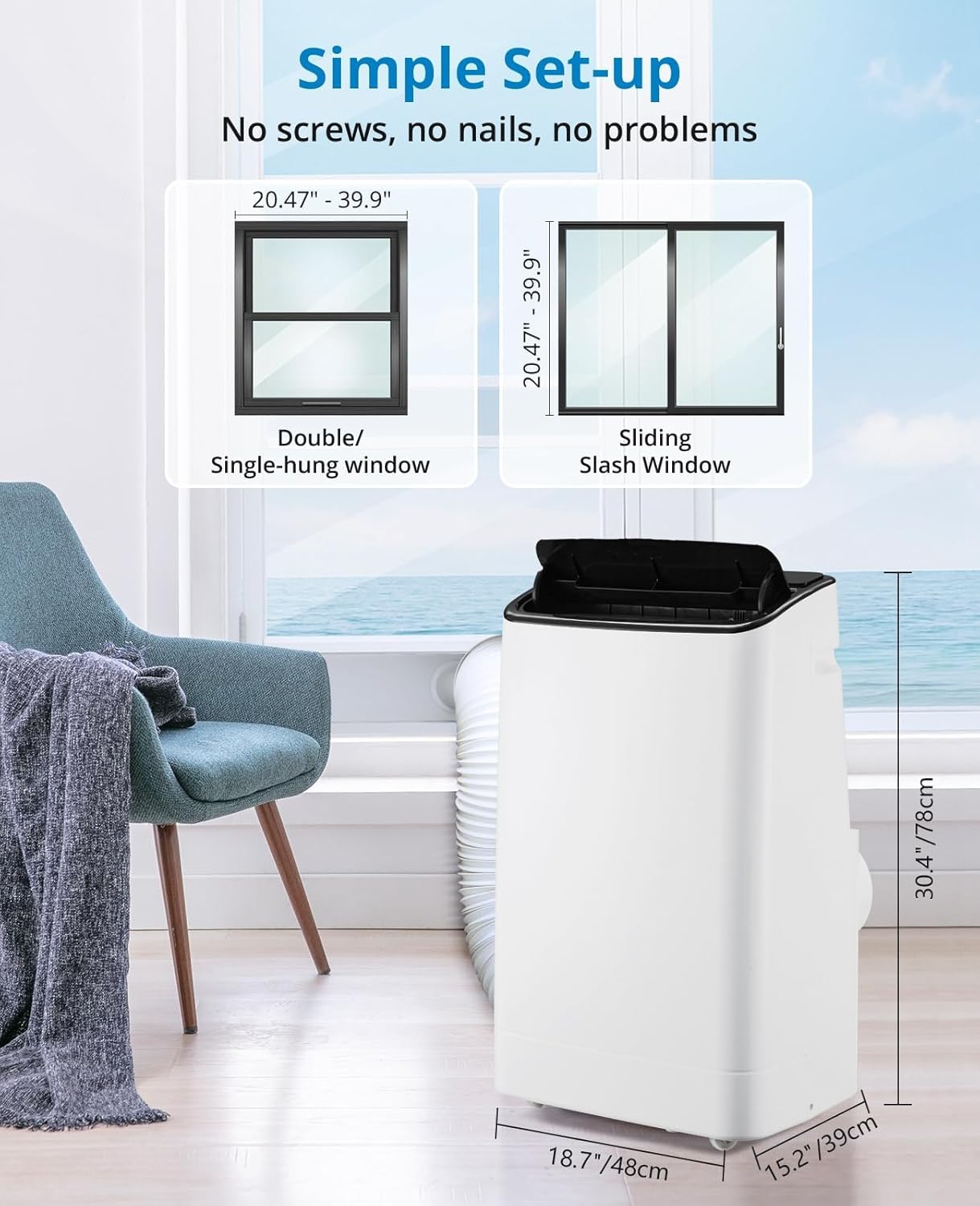 14000 BTU Portable Air Conditioners with Remote Control, 3-in-1 Free Standing Cooling AC Unit with Fan & Dehumidifier, Cools Room up to 750 sq.ft, Smart/Sleep Mode, 3 Speed, Auto Swing, 24H Timer