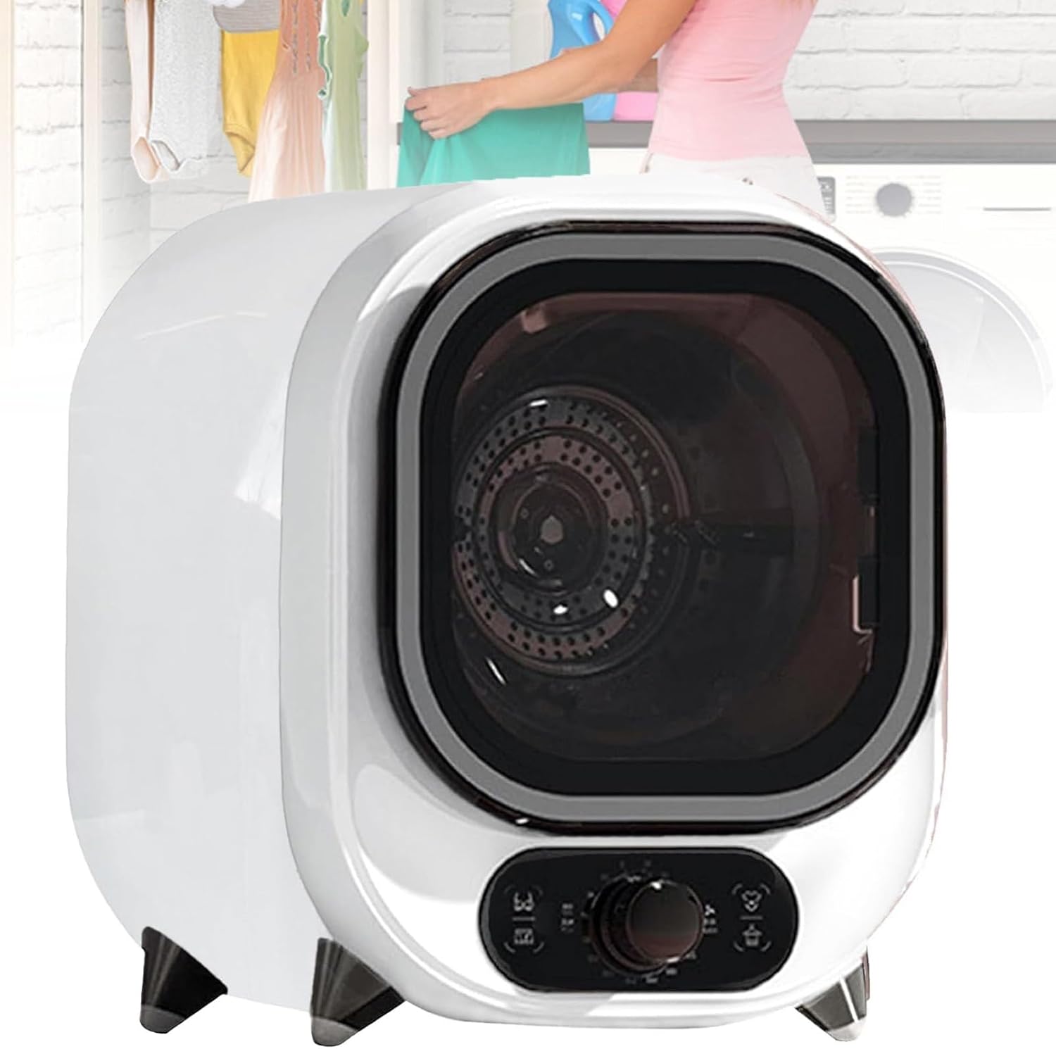 Capacity Compact Portable Spin Dryer with Stainless Steel Tub, Compact Portable Tumble Dryer Condenser,0.8kg Load Capacity For Countertop Or Wall Mounted Use 450W for Apartment, Dorm(B)