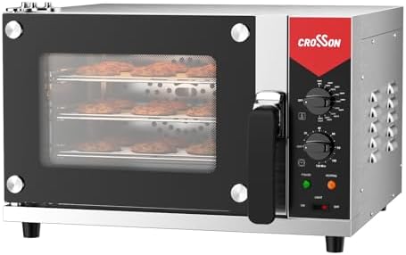 CROSSON 23L Quarter-Size Convection Oven,3-Tier Commercial Toaster oven w/Front Glass Door,3 set of Wire Racks,120 Minutes Timer and Interior Light, 120V/1600W Countertop Conventional Oven