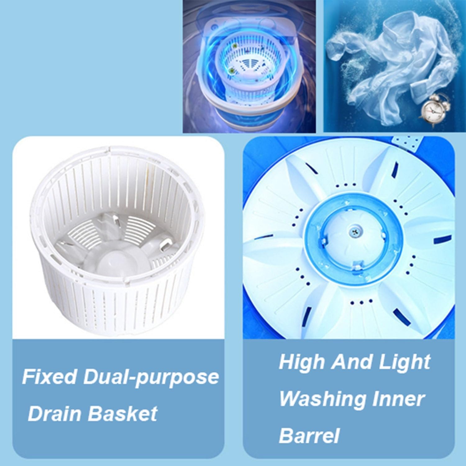 Portable Mini Washing Machine, Compact Washer Laundry Machine, Semi-Automatic Laundry Washing Machine for Apartment, RV, Single Translucent Tub Blue