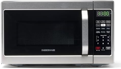 Farberware 0.7 Cu. Ft. Countertop Microwave Oven – 700 Watts Power, Auto Cook Settings, Defrost, Easy Clean and Child Safety Lock - Stainless