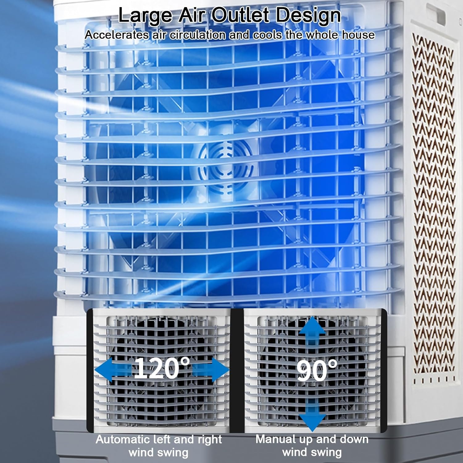 Portable Air Conditioners, Air Conditioner Fan, Strong and Resistant to Pressure, Wide-angle Air Supply, 3 Wind Speeds, 80L/21gal Water Tank, for Room, Office