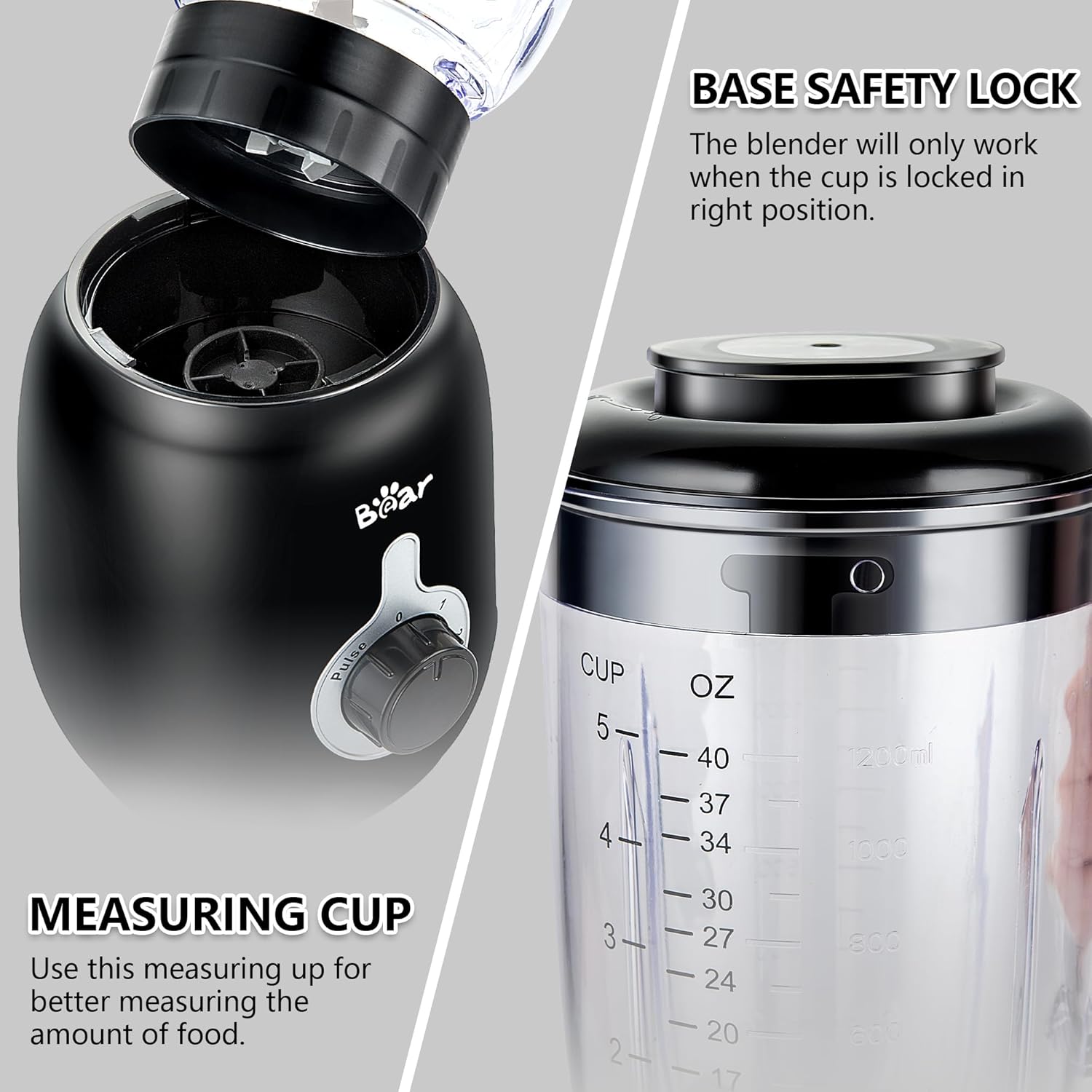 Bear Blender, 2025 New 700W Smoothie Countertop Blender with 40oz Cup for Shakes and Smoothies, 3-Speed for Crushing Ice, Puree and Frozen Fruit with Autonomous Clean