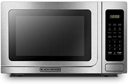 BLACK+DECKER EM036AB14 Digital Microwave Oven with Turntable Push-Button Door, Child Safety Lock, Stainless Steel, 1.4 Cu.ft