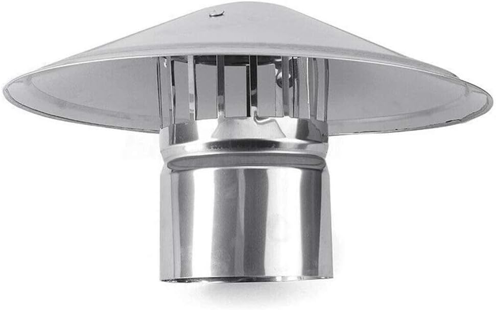 Chimney Cowl Cap, Stainless Steel Roof Smoke Tube Anti Downdraught Bird Guard Top, for All Fuel Types Protector, Rain and Snow Cover Pot, Umbrella Shape (200mm/7.9inch)