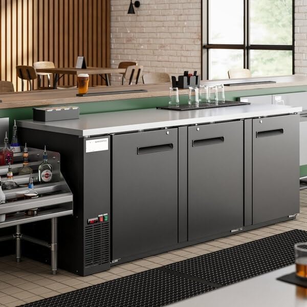 78-Inch Black Counter Height Back Bar Refrigerator, 3-Door Commercial Beverage Cooler with LED Lighting, 25.8 Cu. Ft Storage, Digital Temperature Control, Stainless Steel Top