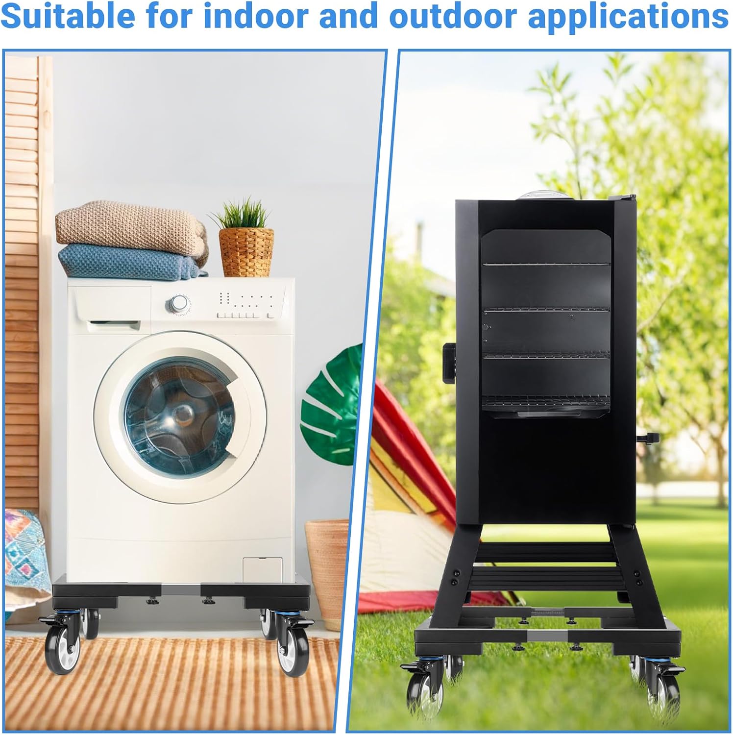 1000lbs All Steel 8.5 Inch Smoker Stand & Laundry Pedestal with 5 inch Wheels, Washer Dryer Pedestal with Shock Absorption, Universal Mobile Stand for Washer,Dryer,Refrigerator,Electric Smoker