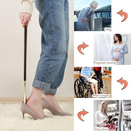 Luxury Lion Head Shoe Horn for Seniors - Long Handle Shoe Lifter with Exquisite Storage Bag, Ideal for Easy Footwear Access - Perfect Household Helper (58x3.5cm)