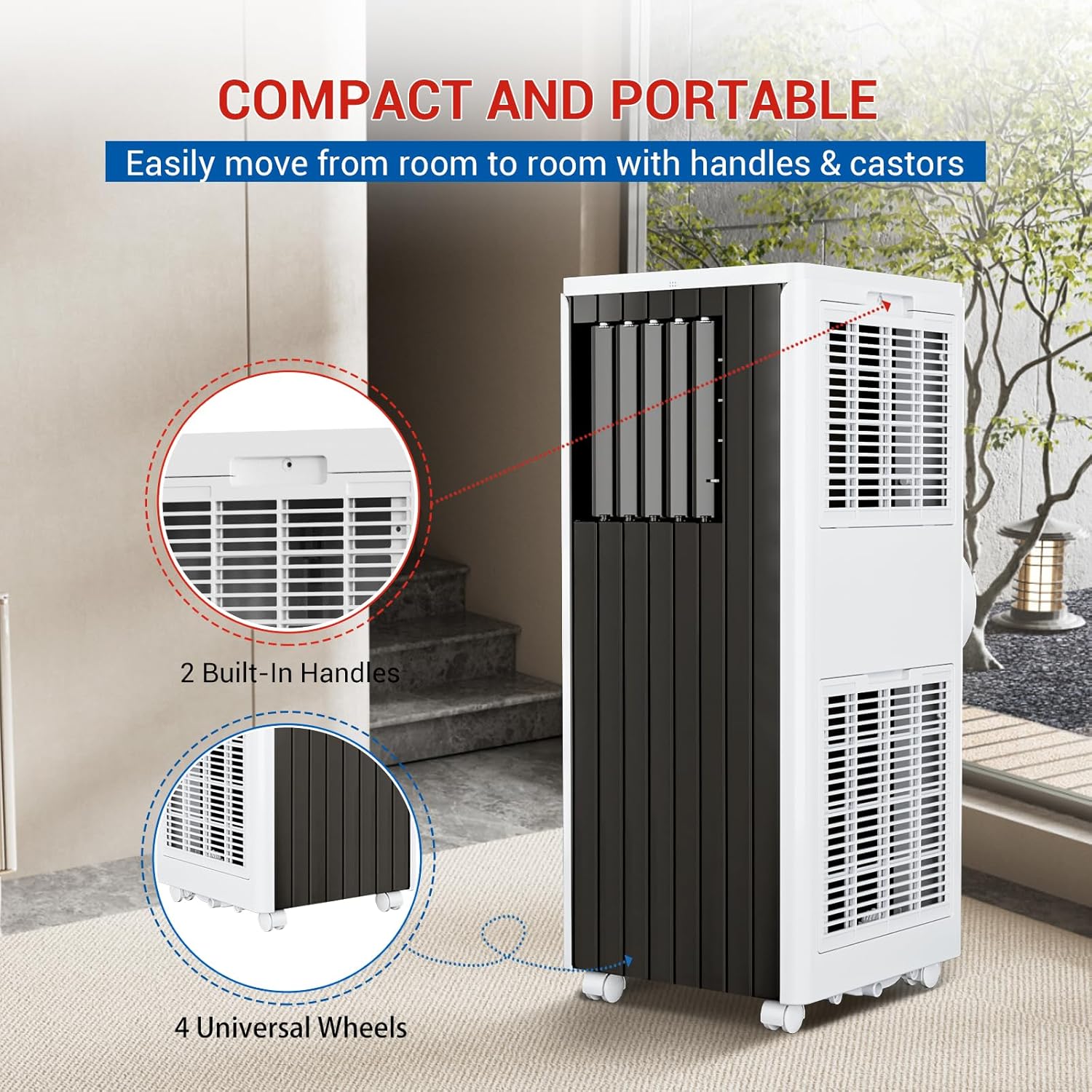 8000BTU Portable Air Conditioner New Model, Efficient Cooling for Small to Medium Rooms, Compact and Lightweight Design, Easy to Move with Wheels, Quiet Operation, Includes Window Venting Kit for Quic