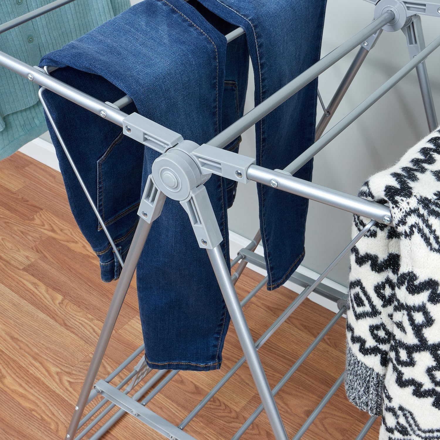 Foldable Clothes Drying Rack with Shoe Drying Area by Home Basics | Powder Coated Steel, Collapsible Design with Shelf, Ample Drying Space | Expands on Both Sides