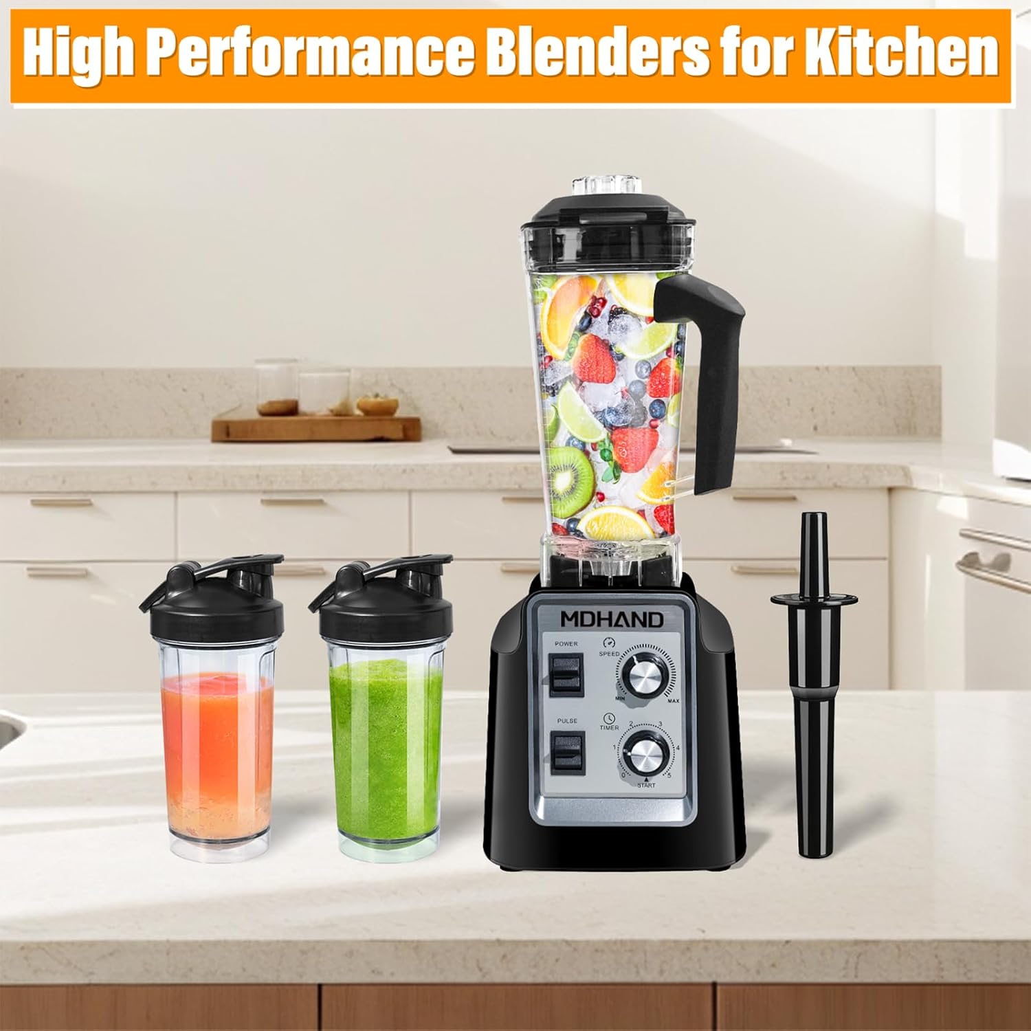 Professional Blender for Smoothies, Powerful 1400W Smoothie Blender, 68oz Large Capacity with 2 To-Go Cups, 6 Stainless Steel Blades, Kitchen Blenders for Smoothies, Ice Crushing & Frozen Fruit