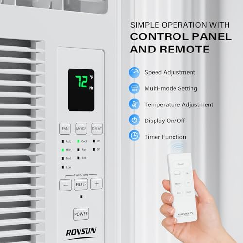 ROVSUN 6000 BTU Window Air Conditioner with Remote & Timer, AC Unit for Window with ECO Mode, 4 Fan Speeds & Easy Installation Kit for Home Dorm Apartment Office up to 250 Sq. Ft, 115V/60Hz