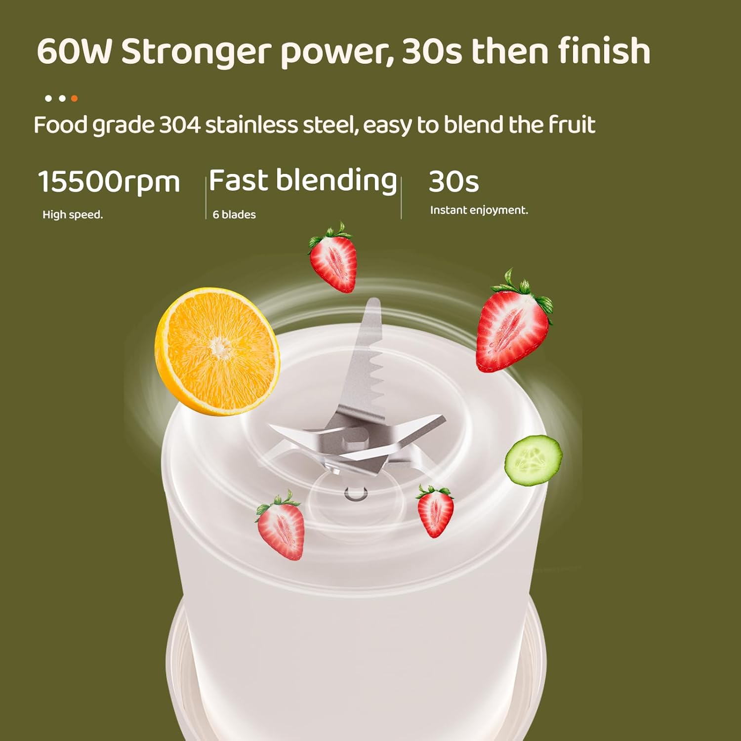 Asa Vea Mini Blender for Smoothies and Milkshakes, Portable Blender, Rechargeable, Personal Size Blender with Quota Outer Travel Lid with 6 Blades, 17 oz for Outdoors, Camping (White-550ml)