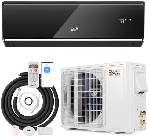 COSTWAY 12000 BTU Wifi Enabled Mini Split Air Conditioner & Heater, 22 SEER2 208-230V Inverter AC Unit Cools up to 750 Sq. Ft, Energy Efficient, Heat Pump (Black, 12000BTU, 208-230V, 22 SEER2-WIFI)