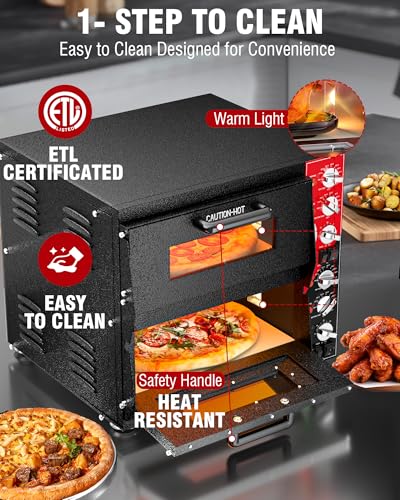 PYY Indoor 16in Pizza Oven - Double Decker Electric Pizza Ovens Countertop with Pizza Stone, 60-Min Ring Timer, for Home and Restaurant Commercial, 3200W, ETL Listed,Black
