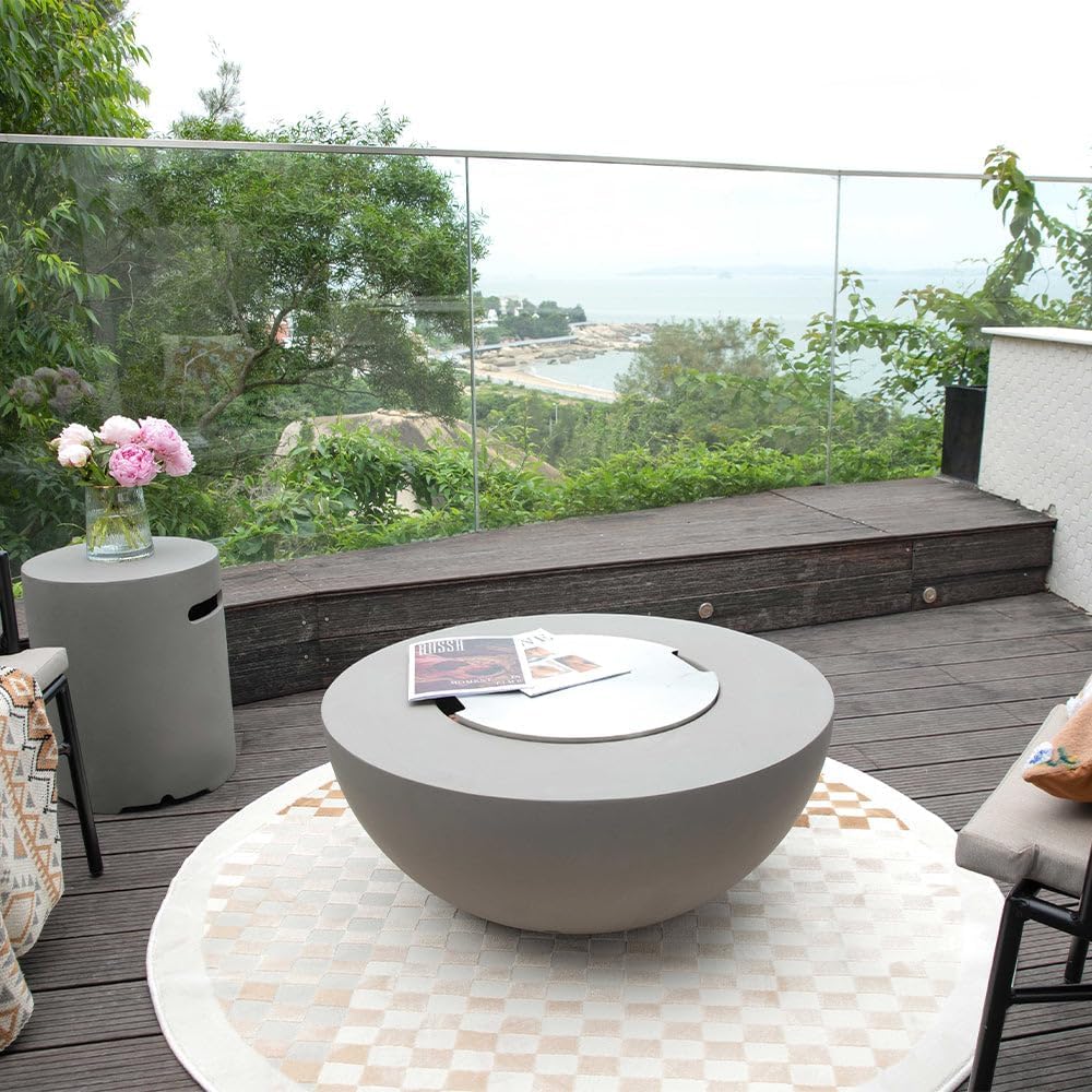 Modeno ROCA Outdoor Gas Firepit Table 34 Inches Fire Pit Patio Heater Concrete Outside Electronic Ignition Backyard Fireplace Cover Lava Rock Included Natural Gas