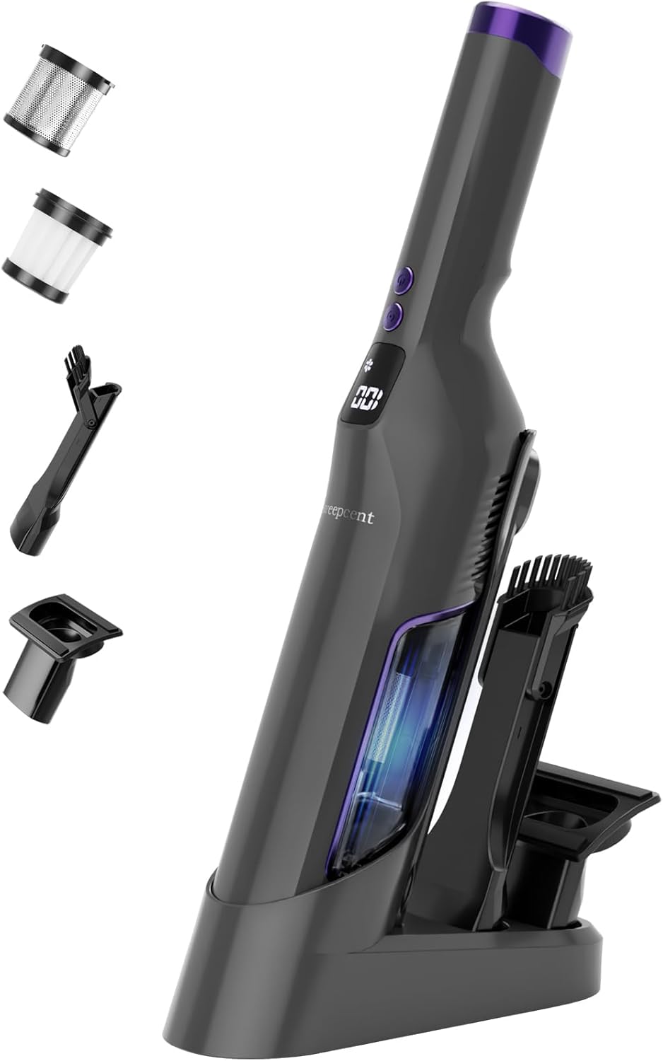 Handheld Vacuum Cordless, 24Kpa Car Vacuum with Brushless Motor, Charging Dock, Rechargeable, 1.5lbs Portable Handheld Vacuum with 2-Speed for Home/Car/Pet (Purple)