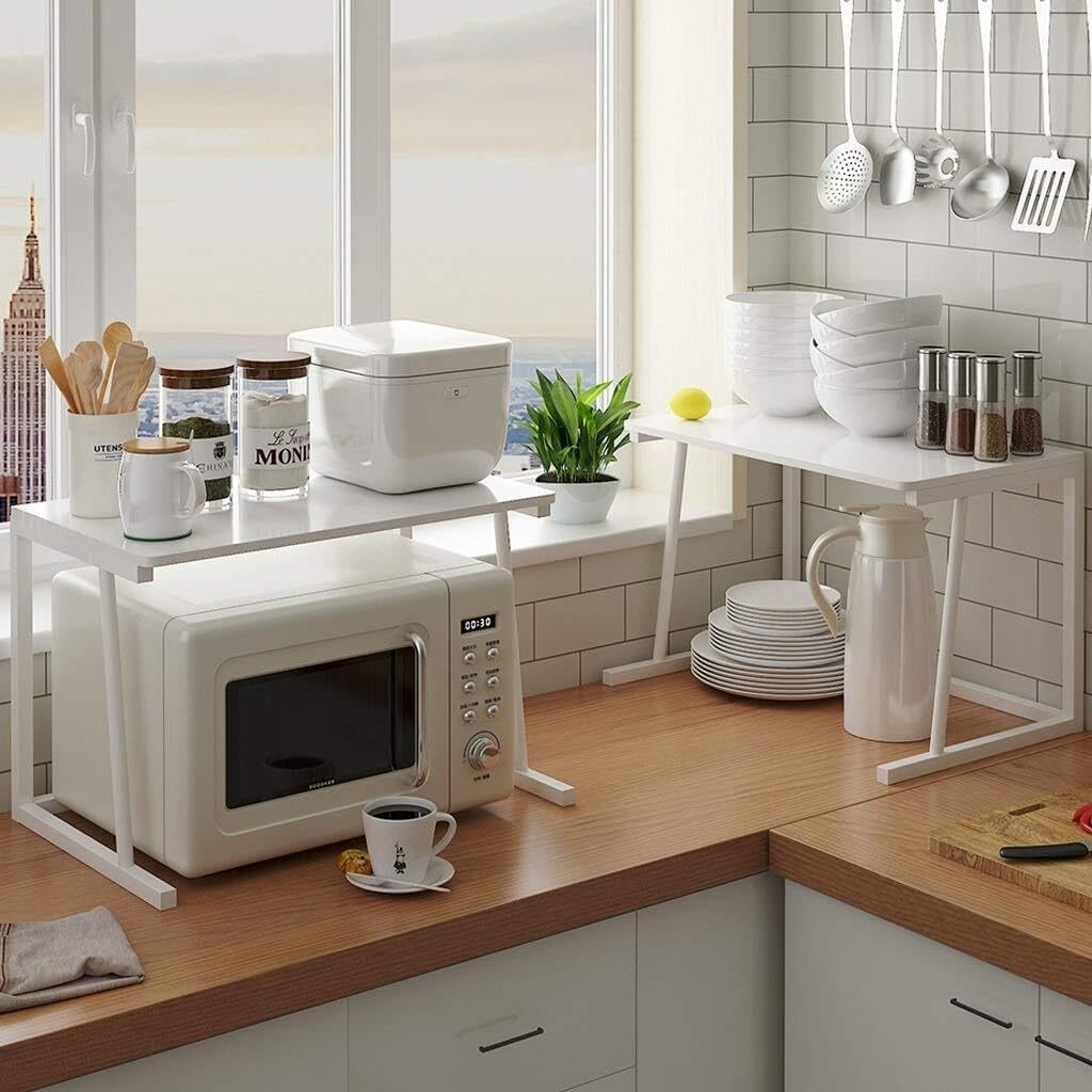 Double-Layer Microwave Shelf, Metal Kitchen Countertop Oven Rack, Space-Saving Storage for Home, Apartment, or Restaurant