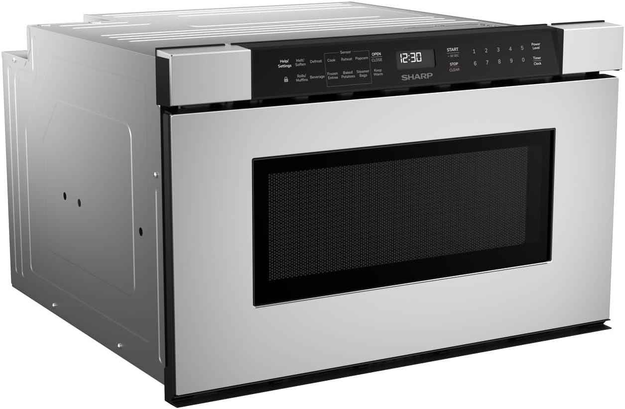 SHARP SMD2440JS Microwave Drawer Oven, 24-inch, 1.2 Cubic Feet, 950 Watt, Angled Touch Control Panel, Stainless Steel