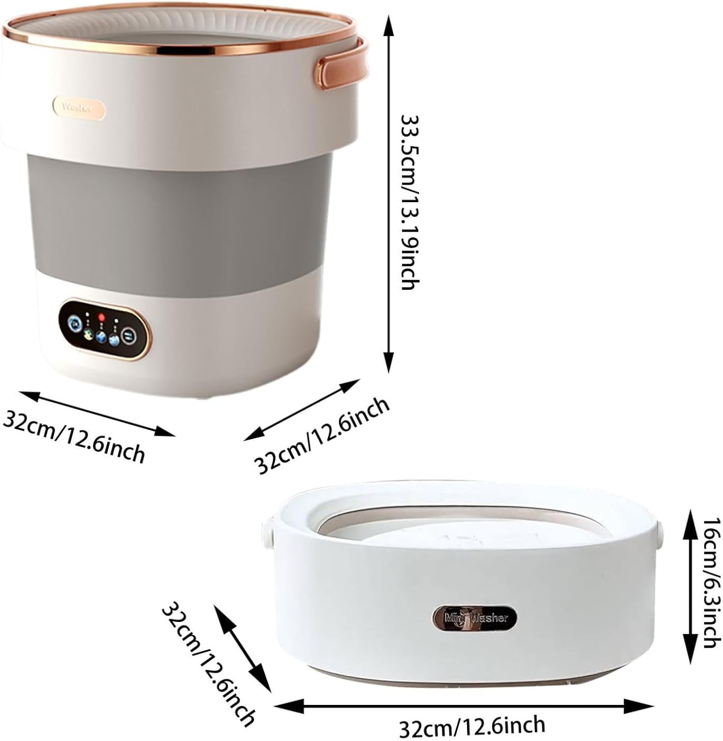 Mini Portable Washing Machine Laundry Cup 15L Washer with 3 Cleaning Modes and Drain Pipe for Apartments Travel and RV, Folding Clothes Washing Machines for Underwear and Baby Clothes (Beige)