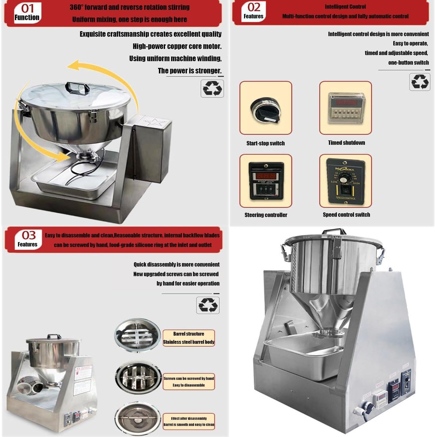 Electric 304 Stainless Steel Powder Blender,Dry Powder Granule Mixer,Laboratory Mixing Equipment,Small Dry Powder Mixing Machine(40L)