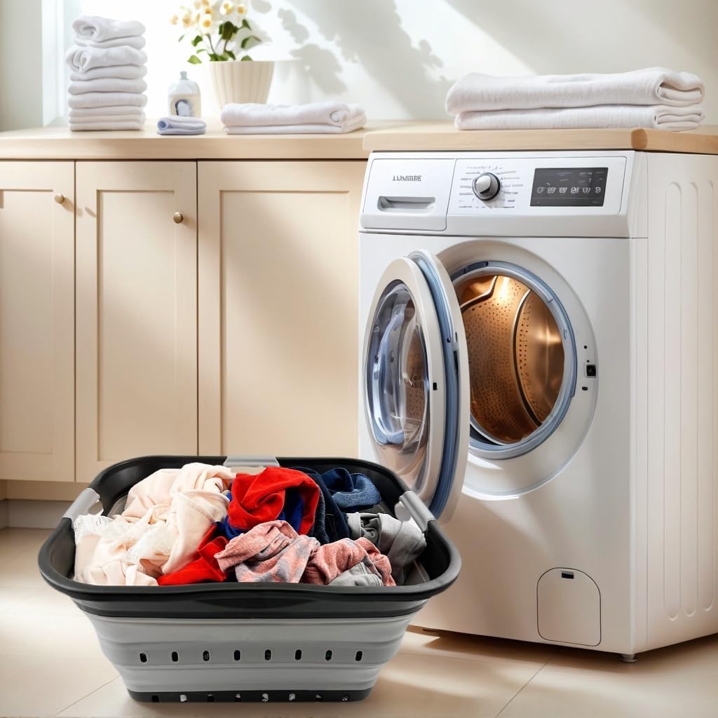 SAMMART 42L (11 gallon) Collapsible Plastic Laundry Basket - Foldable Pop Up Storage Container/Organizer - Portable Basket - Space Saving Hamper/Basket