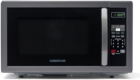 Farberware 1.1 Cu. Ft. Countertop Microwave Oven – 1000 Watts Power, Auto Cook Settings, Defrost, Easy Clean and Child Safety Lock - Stainless and Black