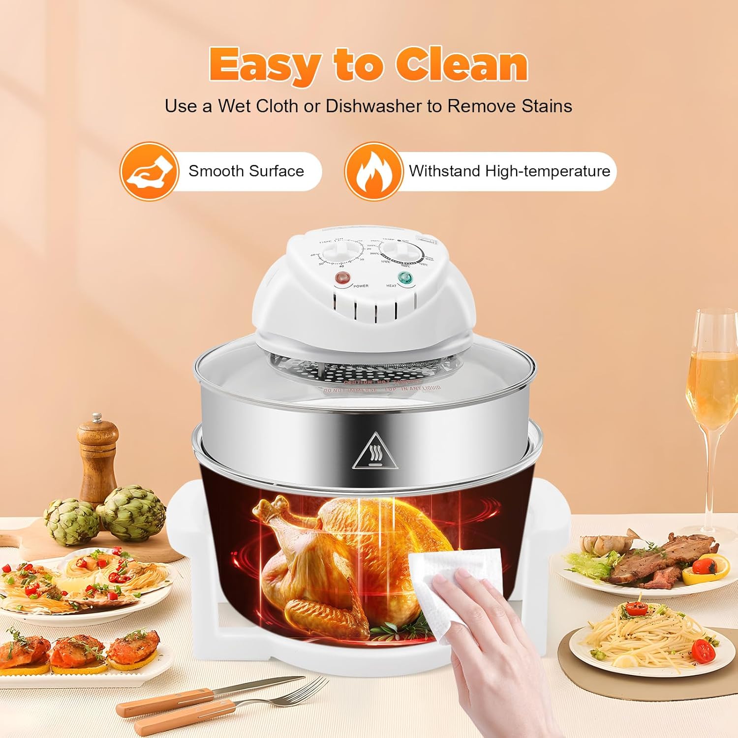 CNCEST Air Fryer Oven,360 °Vertical Heating Grease Removal Infrared Convection Healthy Meal Electric Convection Oven Cooker with Fried, Roasted, Steamed, Defrosted Function