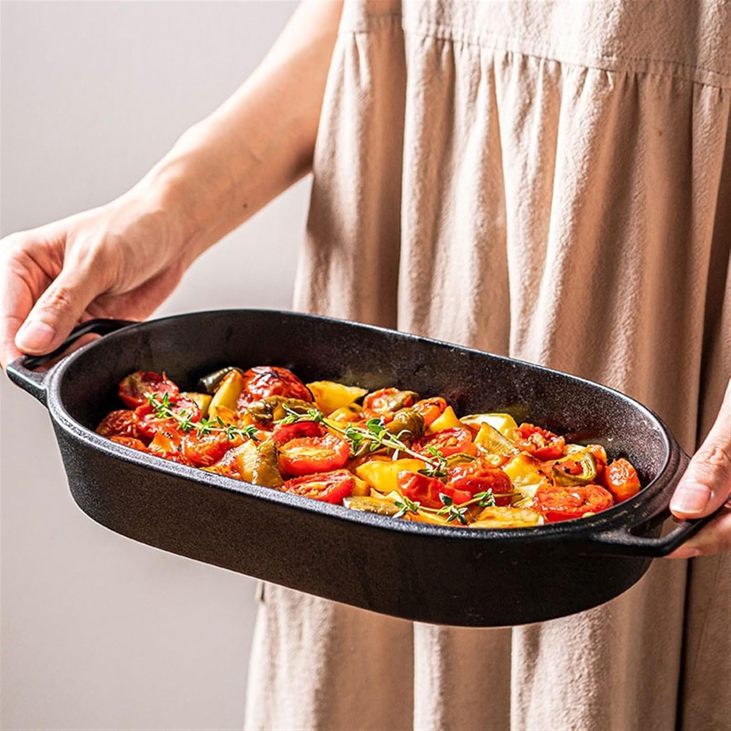 Roaster Oven Special Dish Double Ear Ceramic Baking Dish Cheese Baked Rice Plate Creative Commercial Microwave Baking Dish roasting pan(38.5cm)