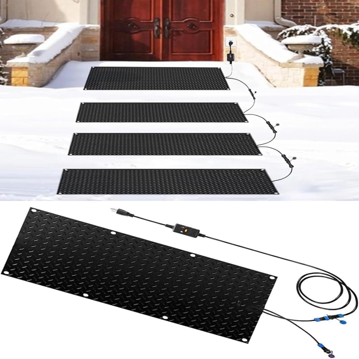 Heated Snow Melting Mats for Entrances 1/2/3/4/5 pcs， Outdoor Non-Slip Heated Outdoor Walkway Mat Heated Driveway Pad, Outdoor De-Icing Mat,Winter Removal and Ice Melt(1 Pcs,25.4x90cm/10inx35.4in)