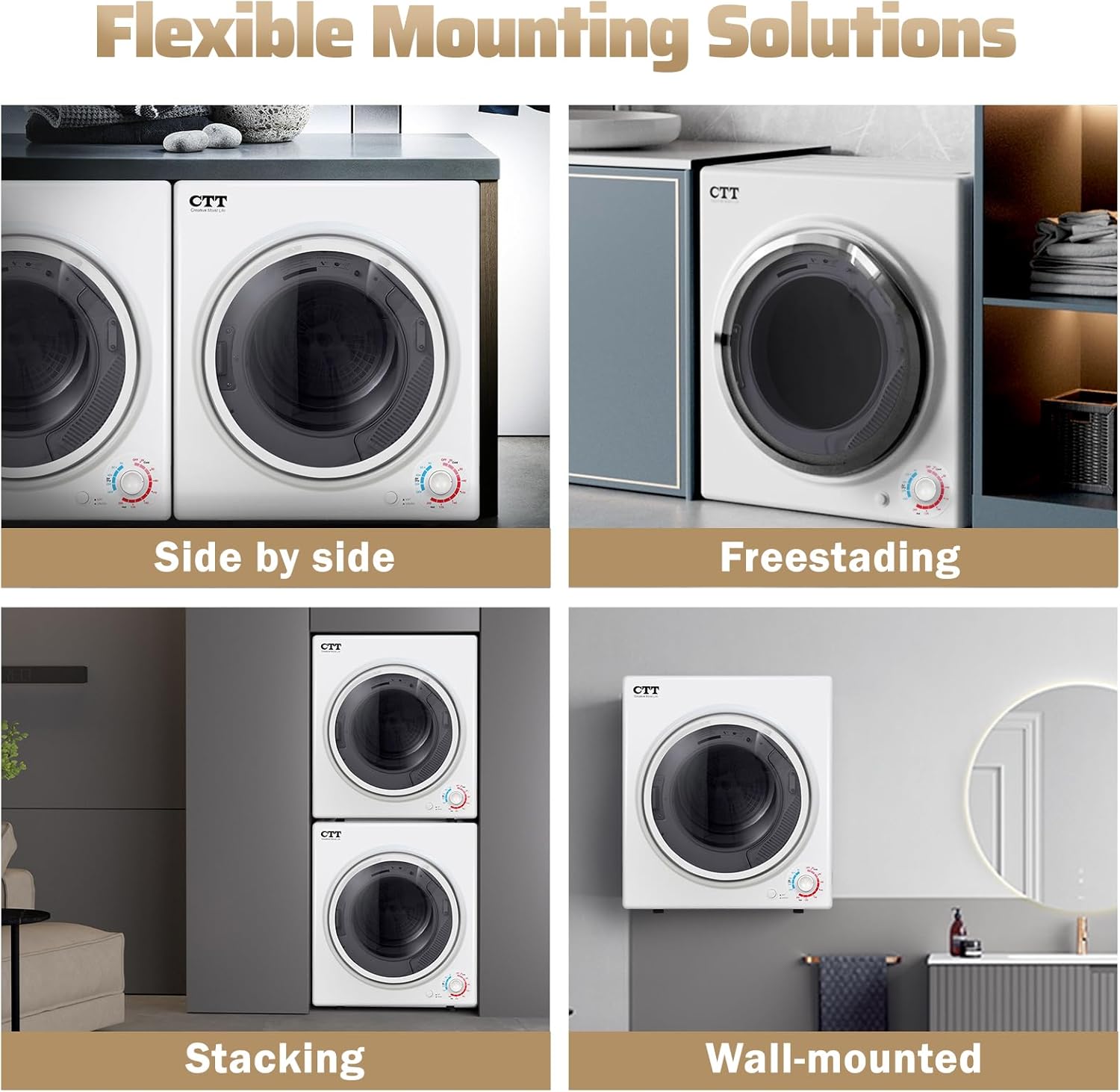 CTT Portable Clothes Dryers for Apartment 1500W, 3.5 cu.ft Compact Dryer for Laundry with 4 Drying Mode, 110V Dryer Machine with Stainless Steel Tub, Overheat Protection